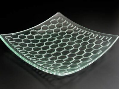 recycled-glass-serving-platter-Honeycomb-clear-curved-square